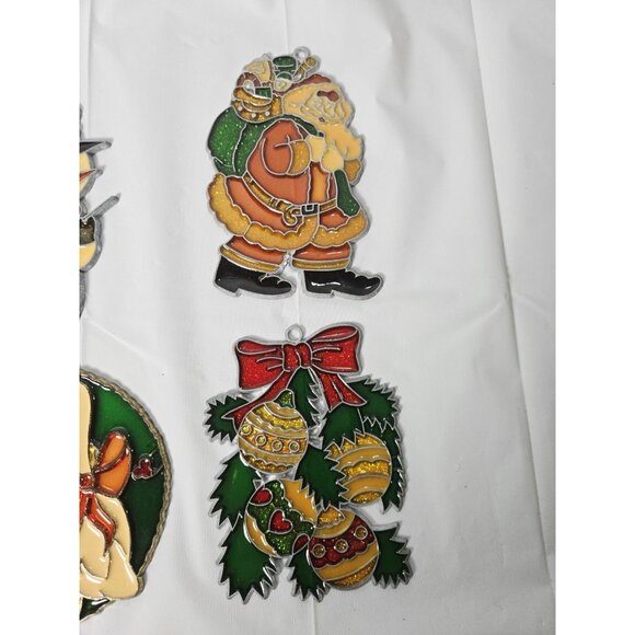 4 Vintage Christmas Holiday Stained Glass Sun Catchers Ornaments Cottage Core 5" - Picture 3 of 7